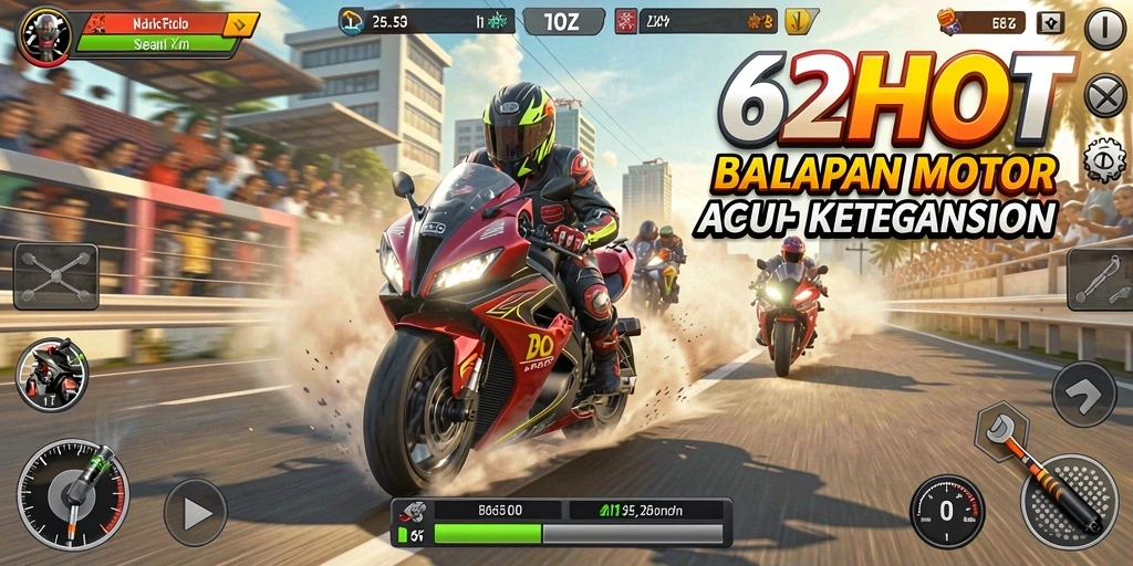 Gameplay 62HOT yang seru dan menegangkan di lintasan balap.