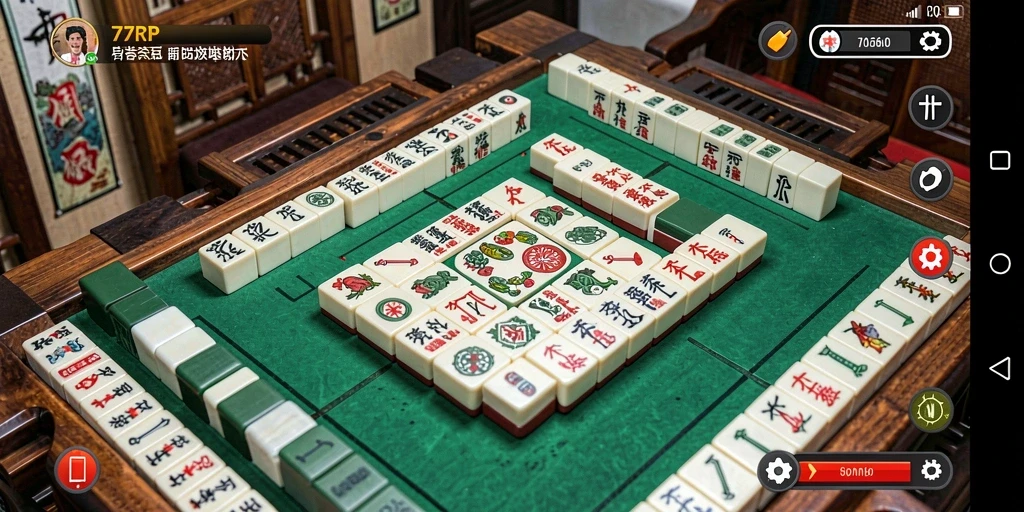 Screenshot gameplay memukau dari 77RP, menunjukkan keseruan Mahjong.