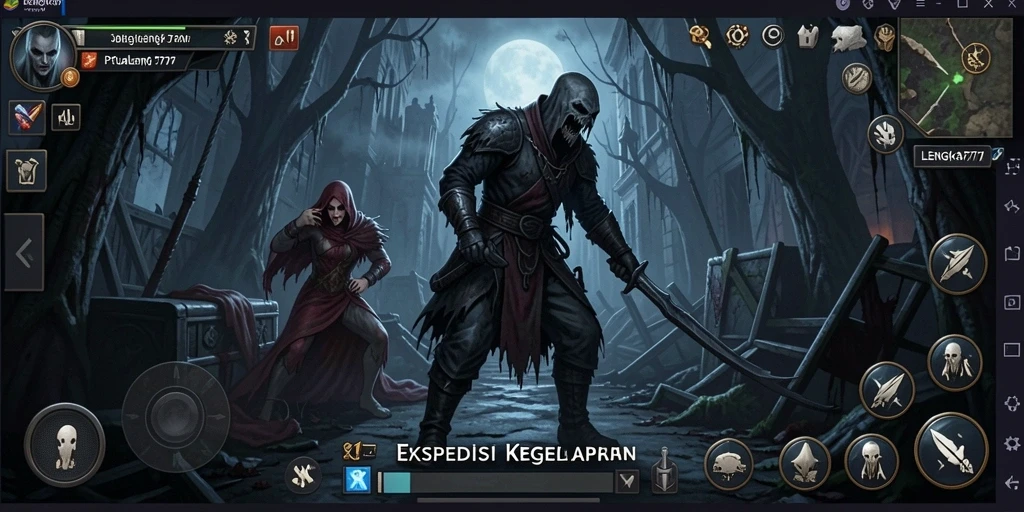 Tampilan gameplay menegangkan dengan makhluk menyeramkan.