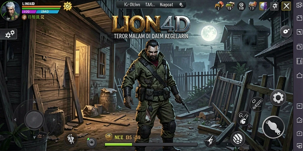 Screenshot LION4D menampilkan gameplay menegangkan di tengah kegelapan.
