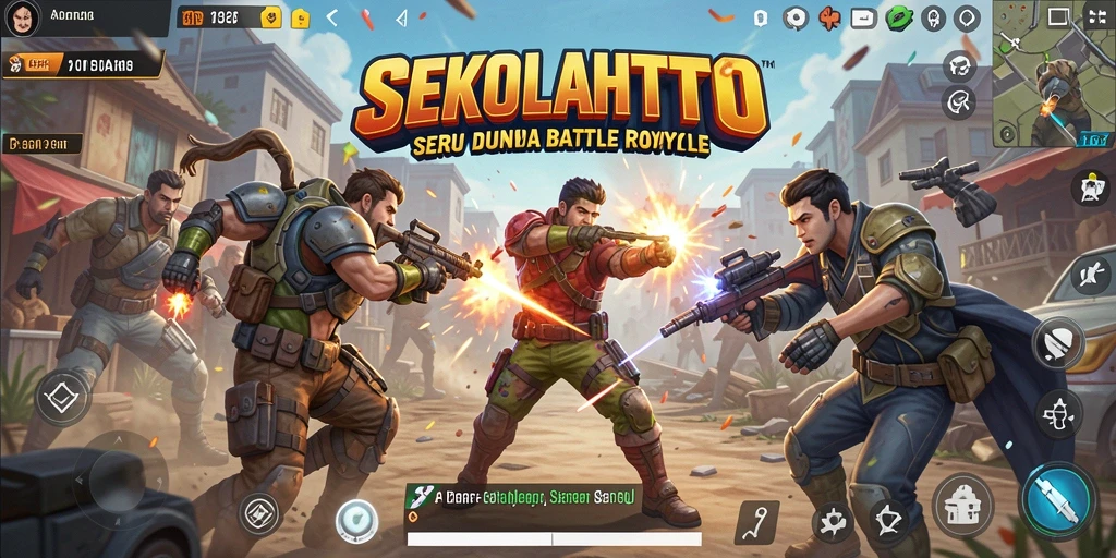 Tampilan aksi seru dalam game Battle Royale SEKOLAHTOTO.