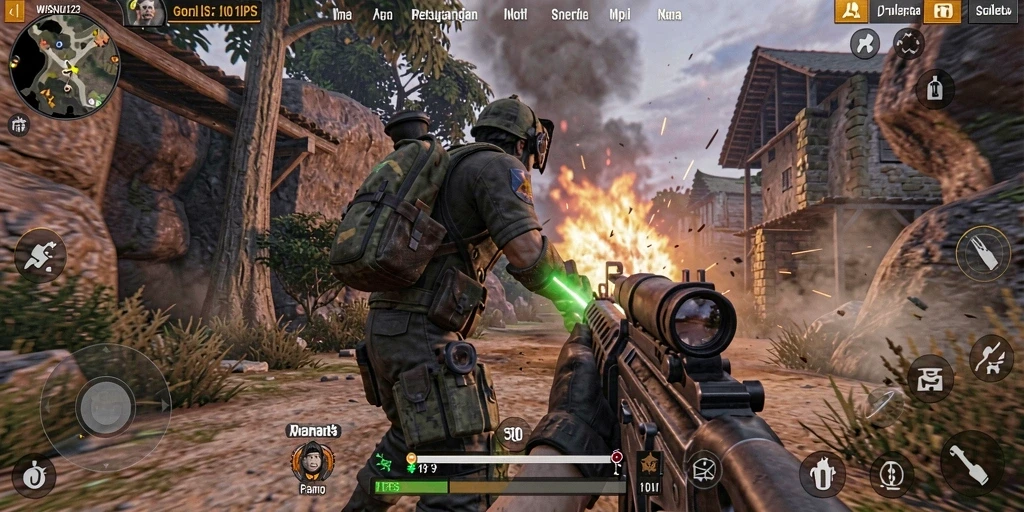 Gameplay mendebarkan dalam WISNU123 dengan aksi TPS intens.